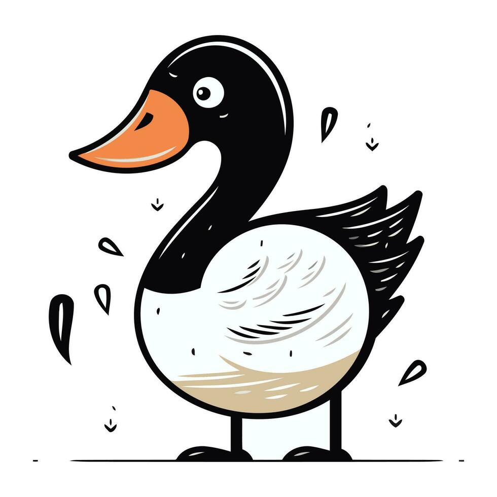 vector ilustración de linda dibujos animados pato. mano dibujado garabatear.