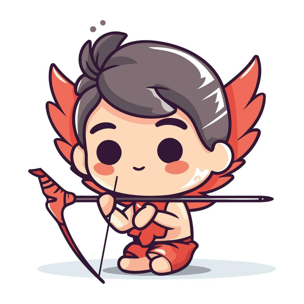 Cupid with Bow and Arrow   Cute Cartoon Vector Illustration