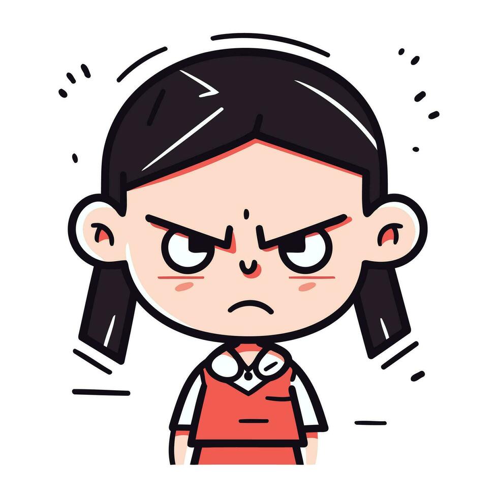 enojado niña cara expresión linda dibujos animados niña vector ilustración