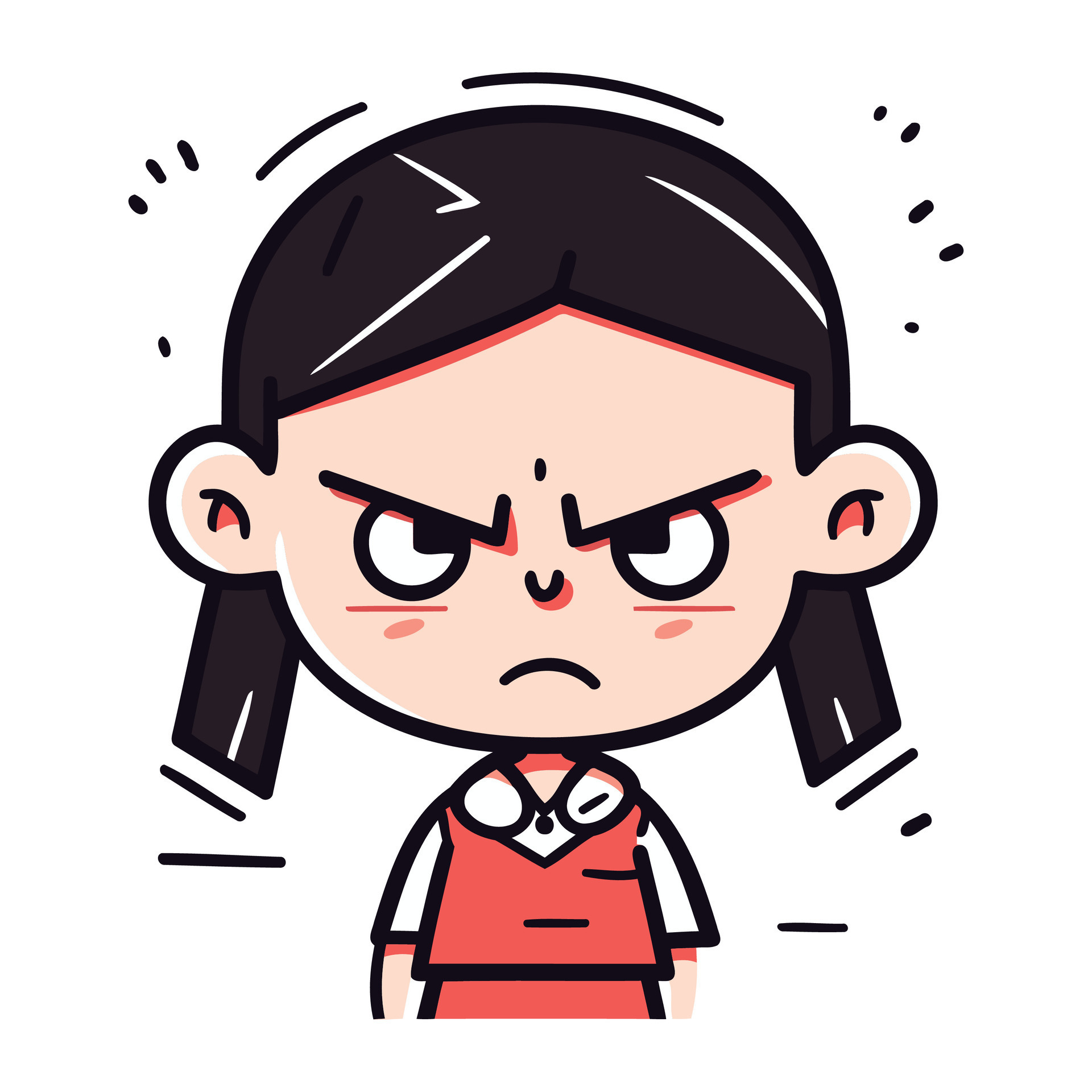 Angry Girl Face Expression Cute Cartoon Girl Vector Illustration ...