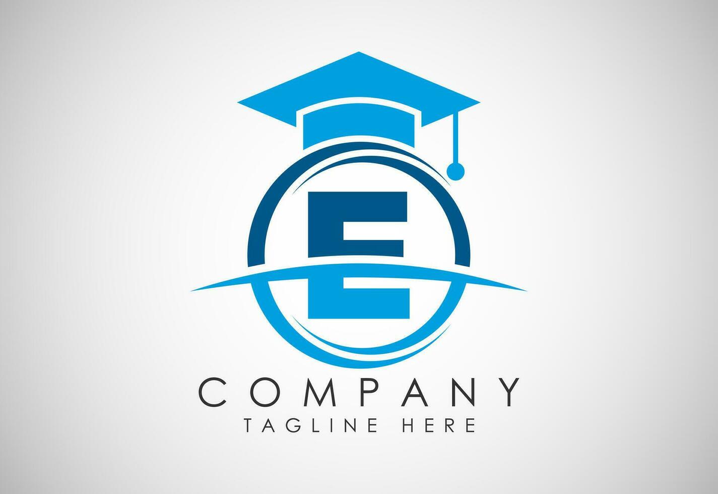 English alphabet E in a circle with education hat. Education and graduation logo vector