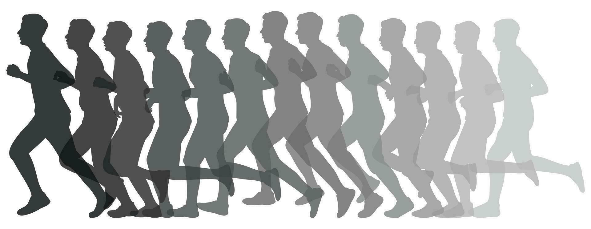 silueta de un Deportes equipo de Atletas corredores atletismo, correr, cruz, corriendo, correr, caminando vector