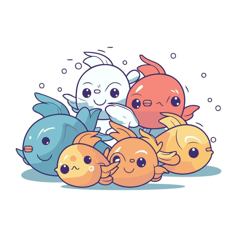 Cute cartoon fish. Vector illustration in a flat style on a white background.