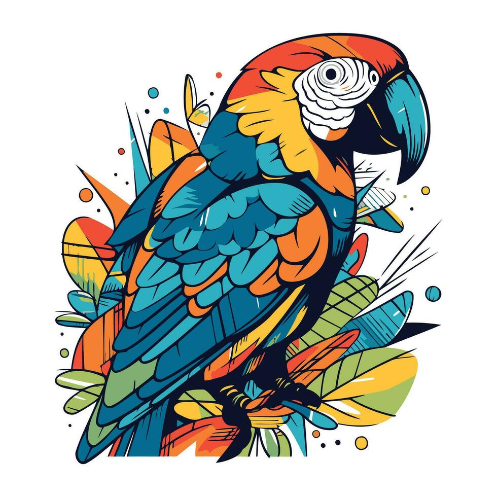 vistoso vector ilustración de un guacamayo loro sentado en un rama