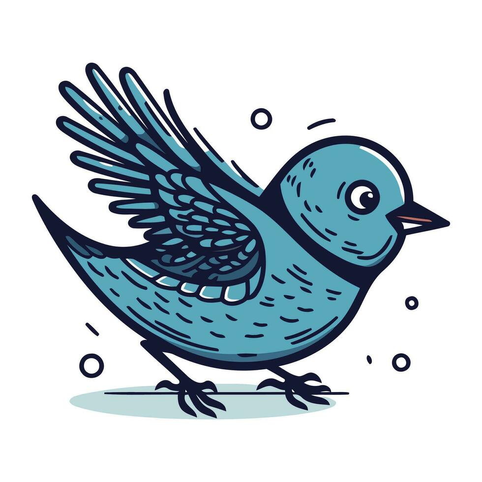 vector illustration of a blue bird on a white background. Hand drawing