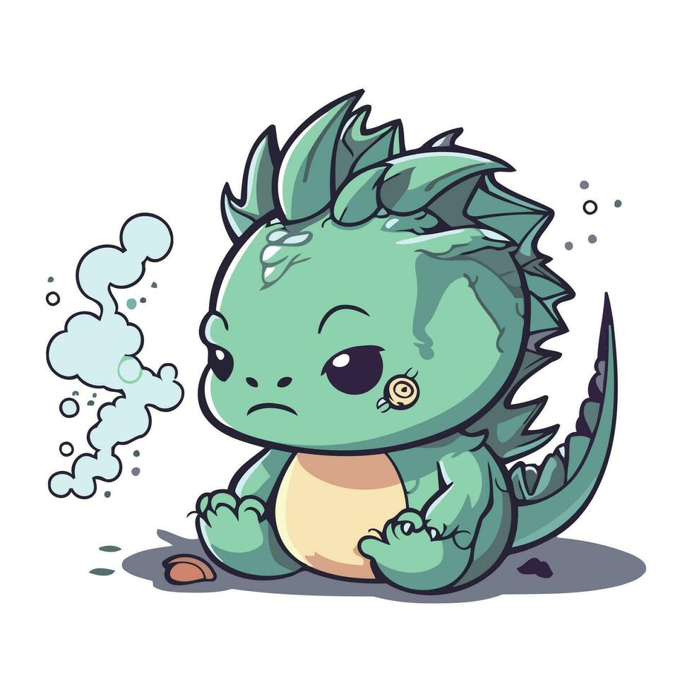 Illustration of a Cute Green Dragon Crying on White Background vector