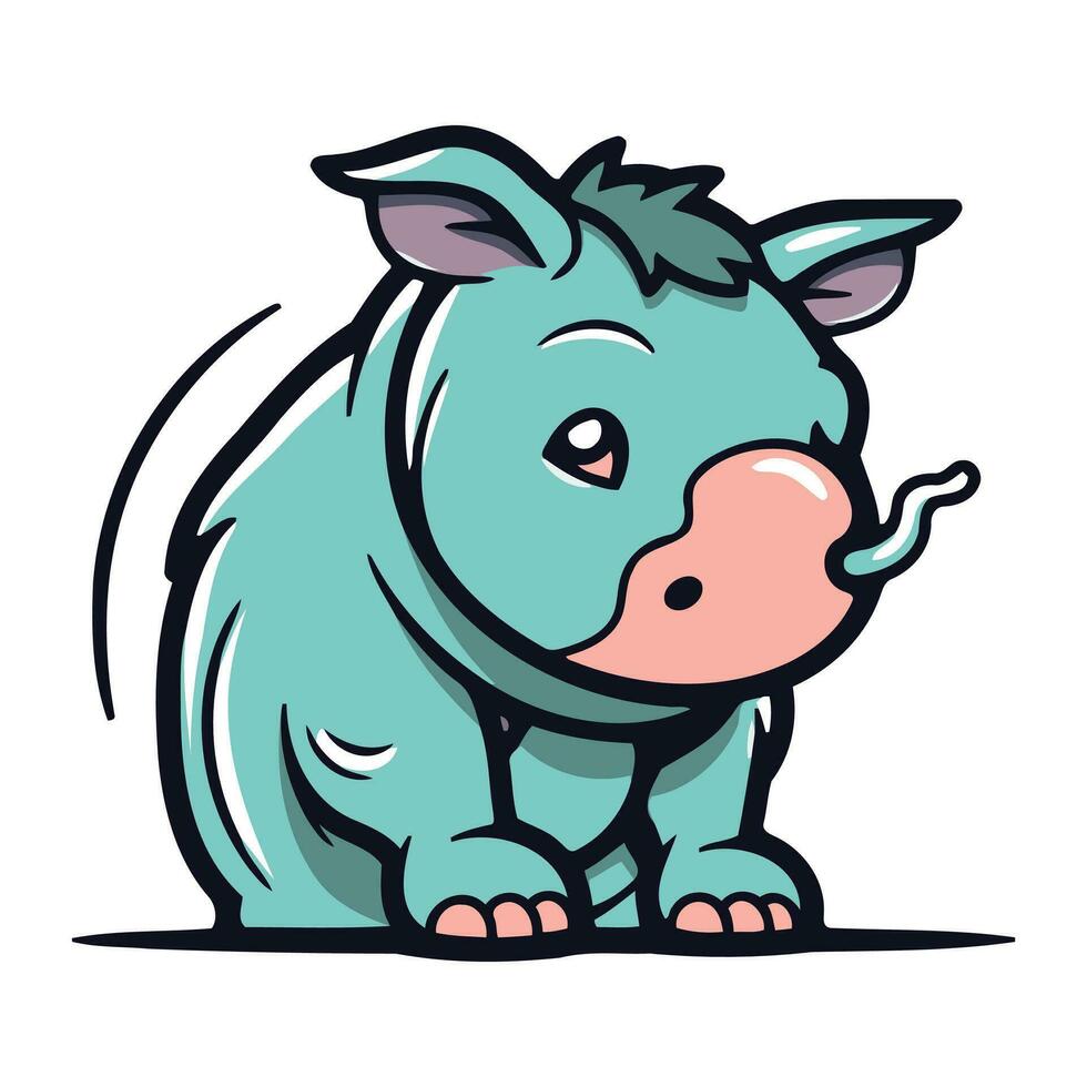 Cute cartoon rhinoceros. Vector illustration isolated on white background.