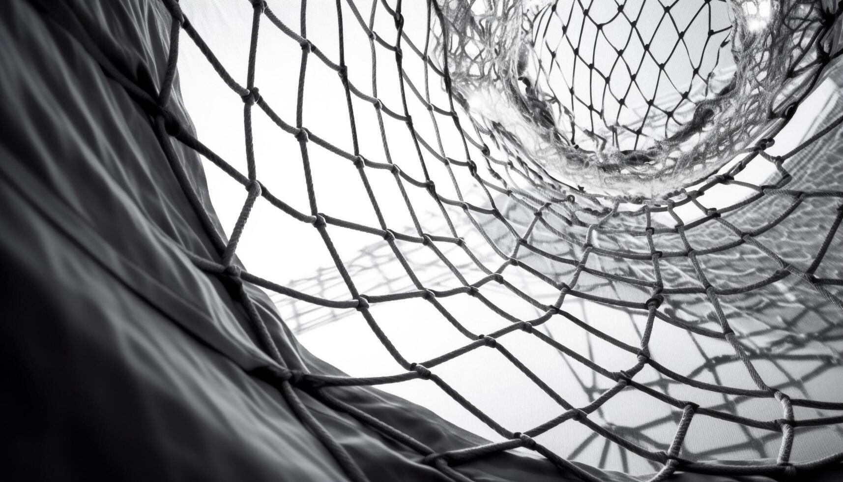 Trapped fish caught in commercial fishing net generated by AI photo