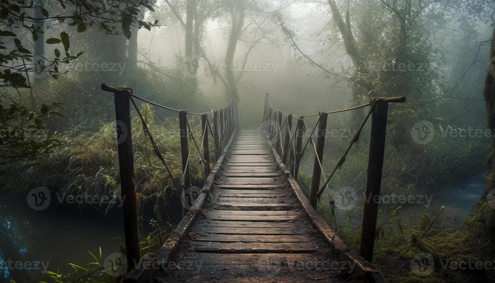 Tranquil scene, man made bridge, vanishing point generated by AI photo