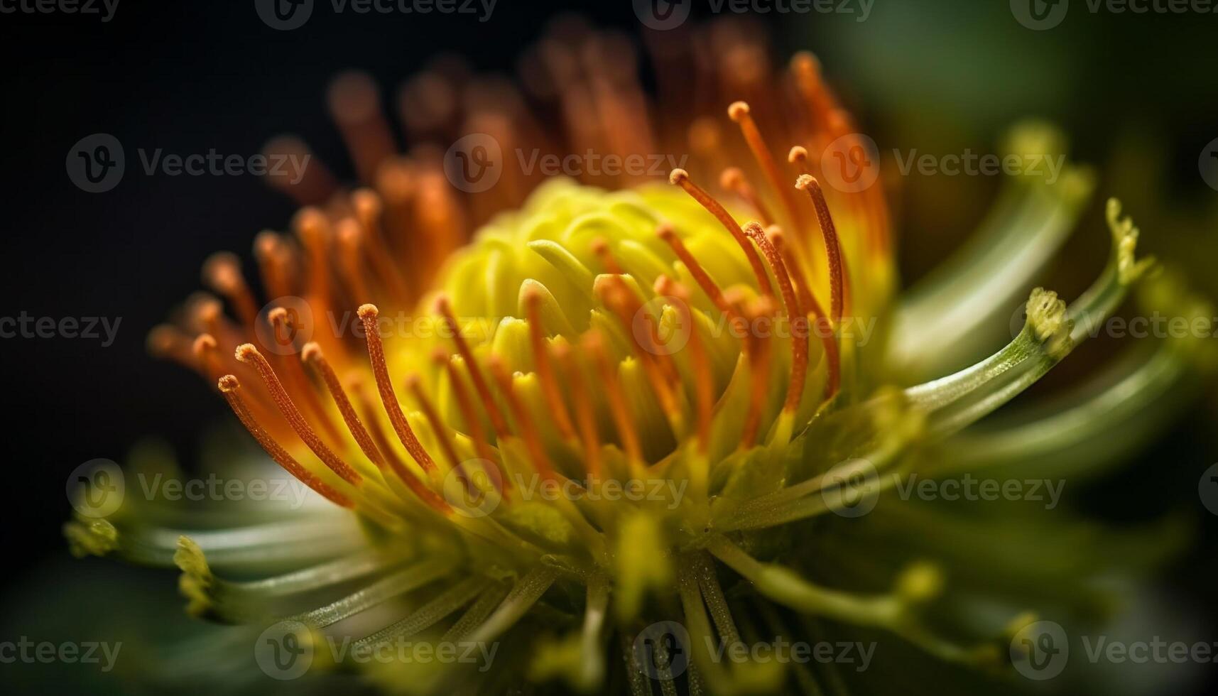 Soft focus on dew drop highlights vibrant daisy fragility generated by AI photo
