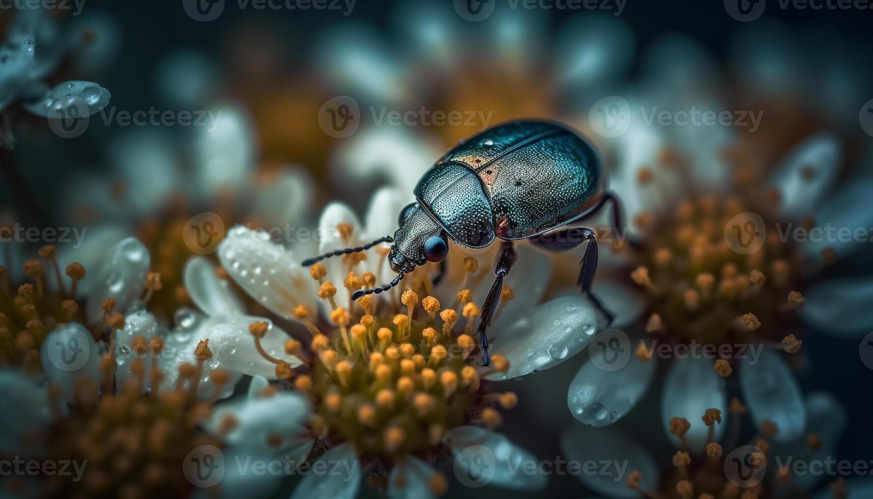 Yellow weevil on green leaf, magnified in natural beauty generated by AI photo