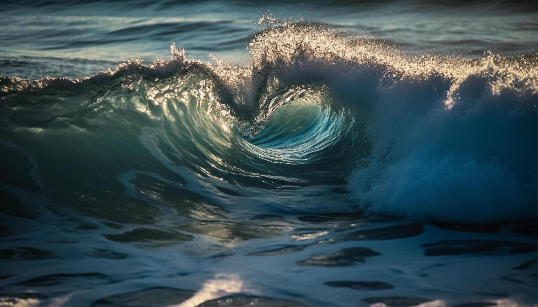 Surfing the breaking waves, a wet adventure in tropical paradise generated by AI photo