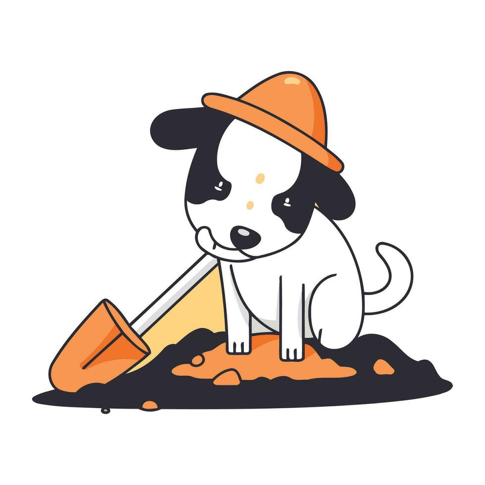 linda dibujos animados perro en un sombrero con un pala. vector ilustración.