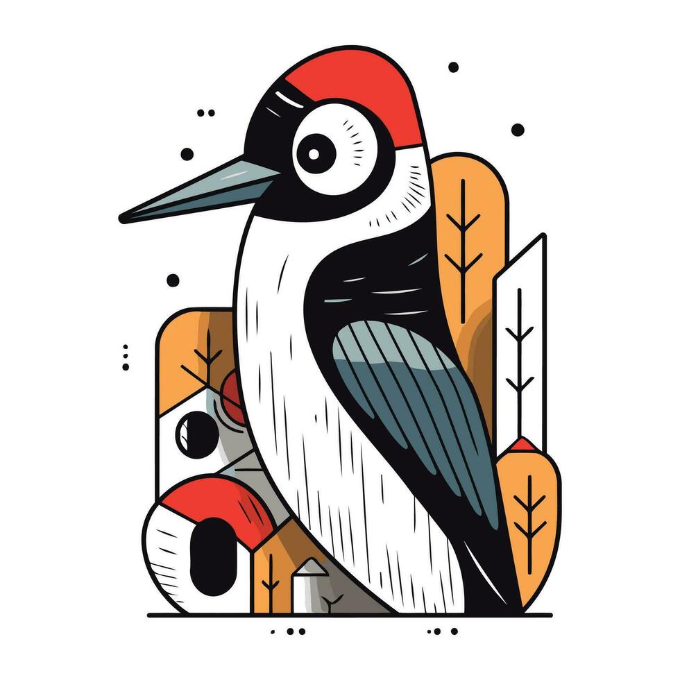 Dendrocopos major. Woodpecker. Vector illustration.