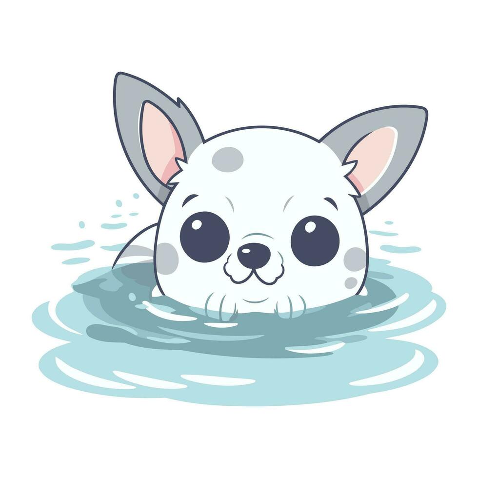 Cute dog swimming in the water. Vector illustration in cartoon style.