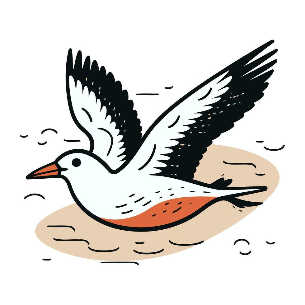 Flying seagull. Hand drawn vector illustration isolated on white background.