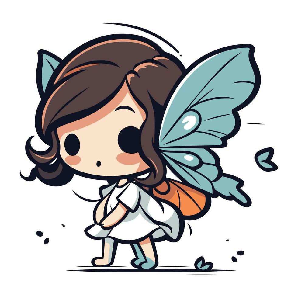 linda pequeño hada con mariposa alas. vector acortar Arte ilustración.