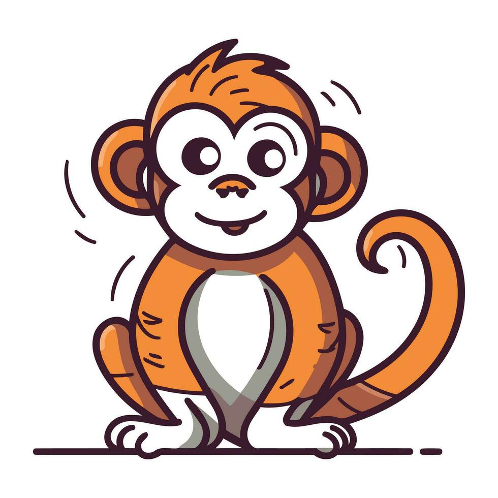 Monkey cartoon character. Vector illustration isolated on a white background.