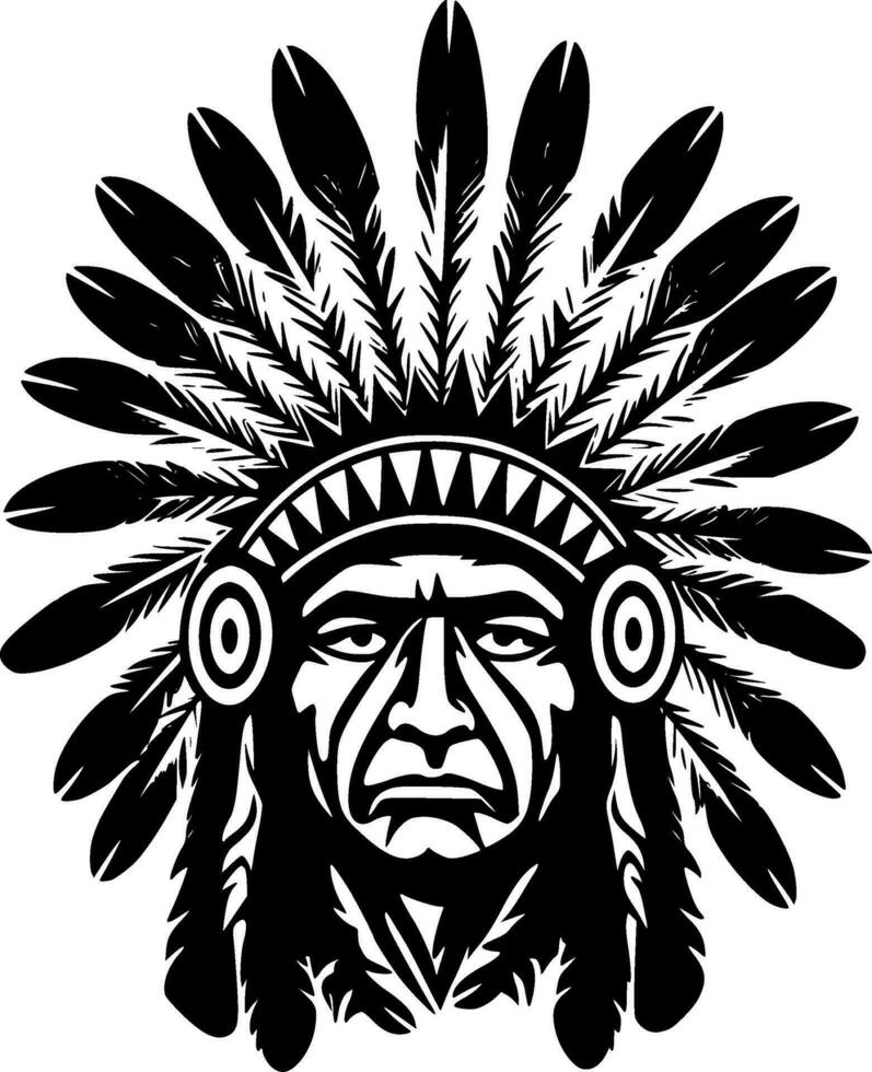Indian Chief, Black and White Vector illustration