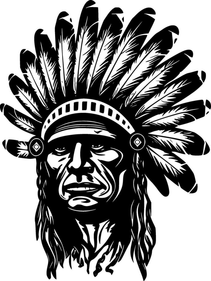 Indian Chief - Black and White Isolated Icon - Vector illustration