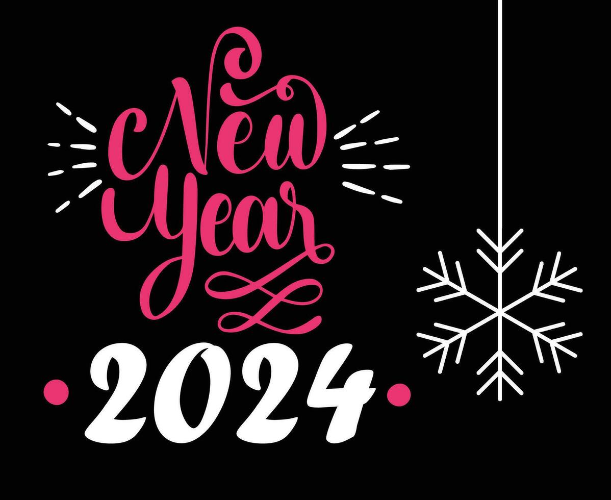 2024 Happy New Year Holiday Abstract Pink And White Design Vector Logo Symbol Illustration With Black Background