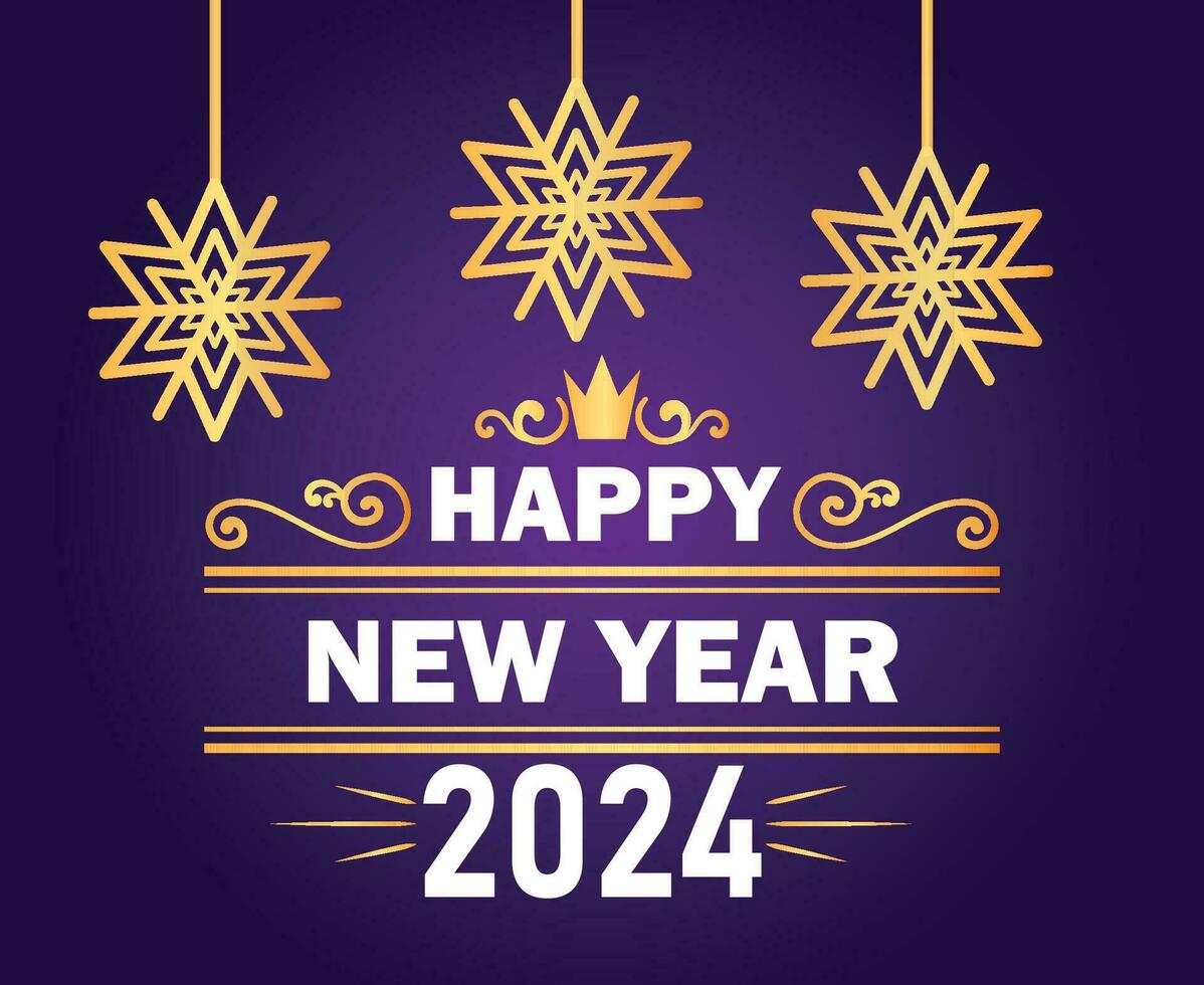 2024 Happy New Year Holiday Abstract Gold And White Design Vector Logo Symbol Illustration With Purple Background