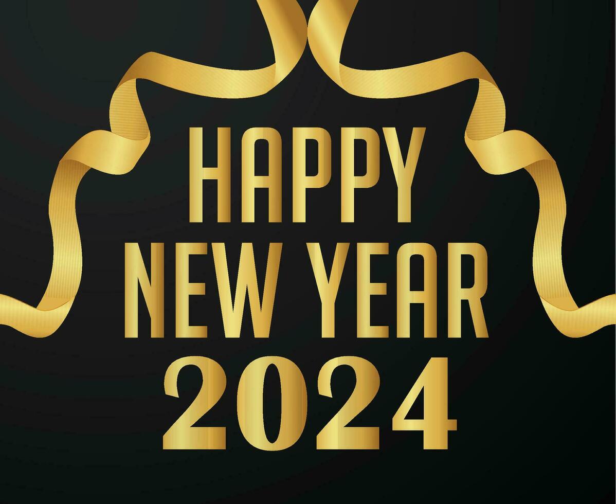2024 Happy New Year Holiday Abstract Gold Design Vector Logo Symbol Illustration With Black Background