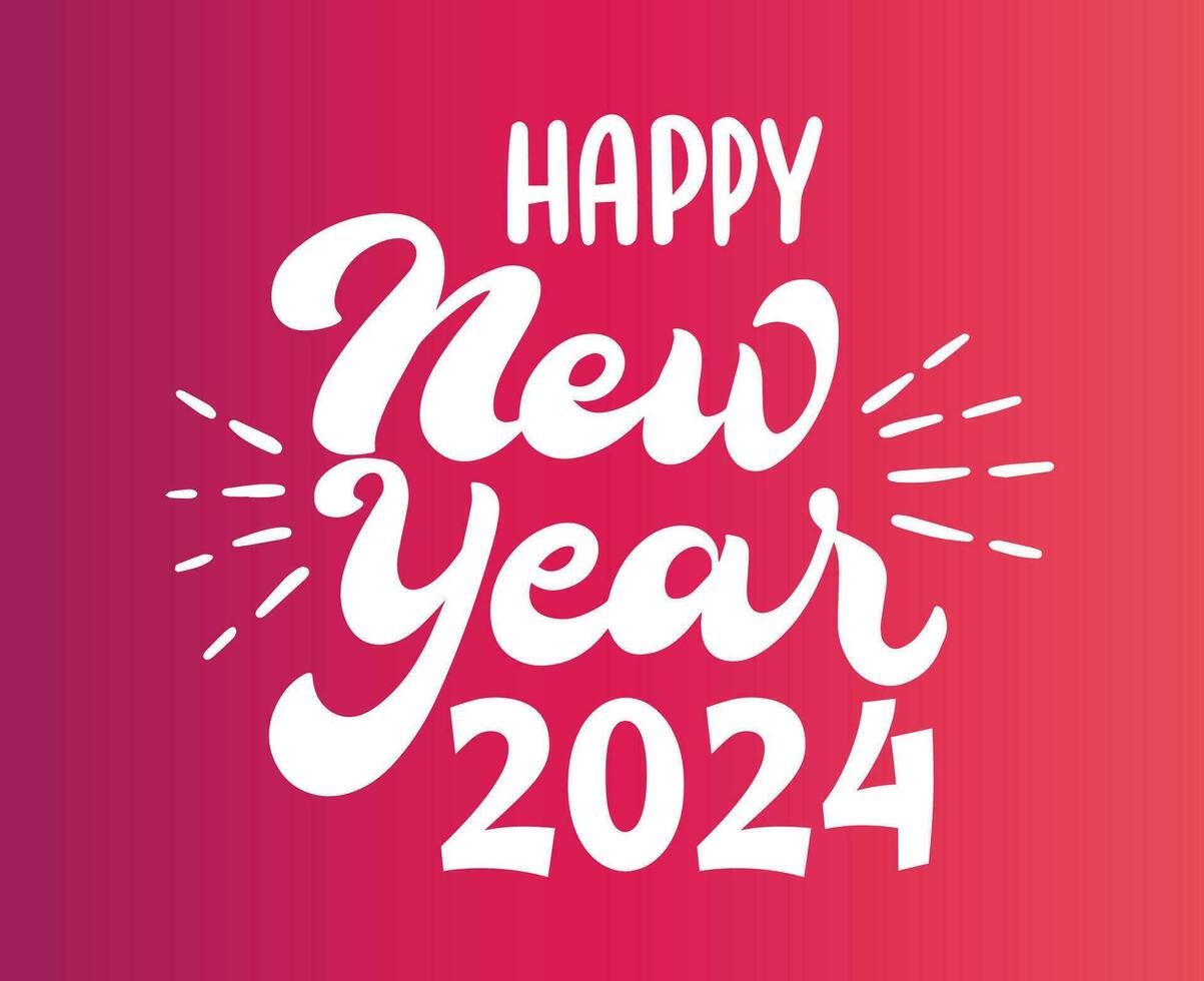 2024 Happy New Year Holiday Abstract White Design Vector Logo Symbol Illustration With Pink Gradient Background