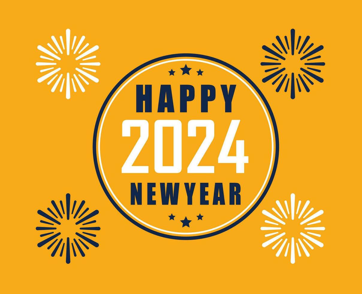 2024 Happy New Year Holiday Abstract Blue And White Design Vector Logo Symbol Illustration With Yellow Background