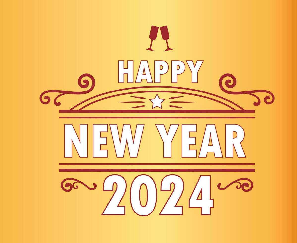 2024 Happy New Year Holiday Abstract Red And White Design Vector Logo Symbol Illustration With Gold Background