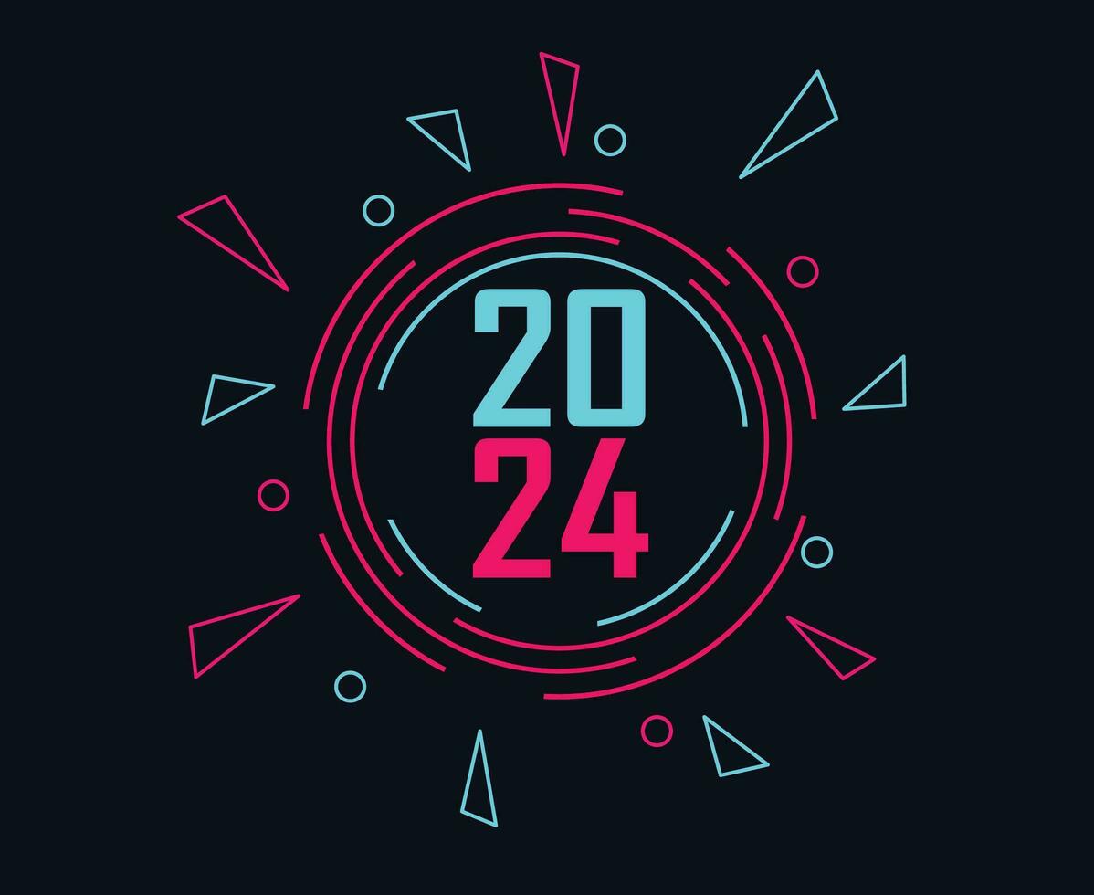 2024 Happy New Year Holiday Abstract Pink And Cyan Neon Design Vector Logo Symbol Illustration With Black Background