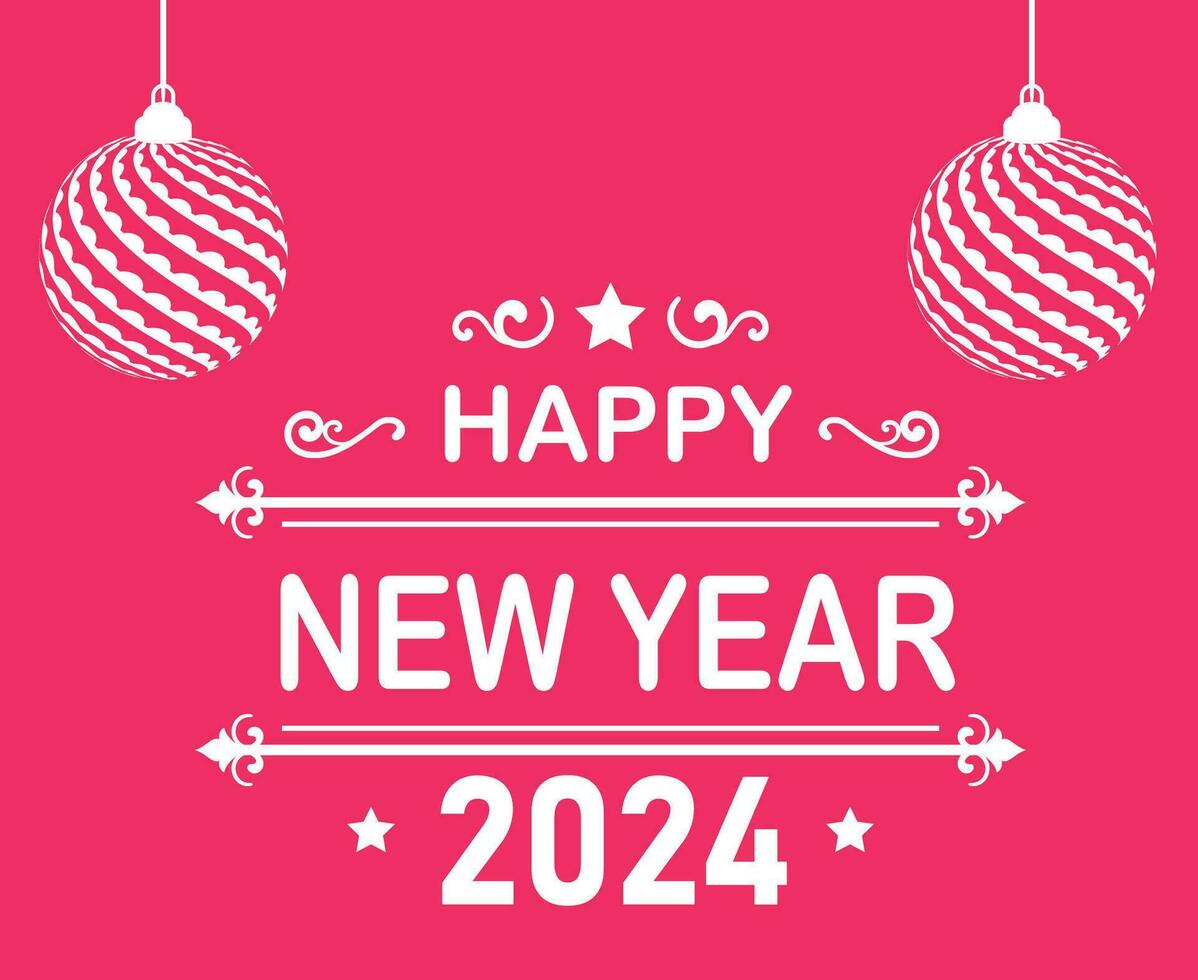 2024 Happy New Year Holiday Abstract White Design Vector Logo Symbol Illustration With Pink Background