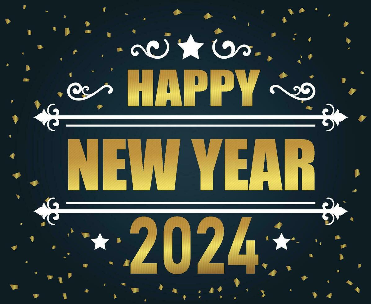 2024 Happy New Year Holiday Abstract Gold And White Design Vector Logo Symbol Illustration With Blue Background