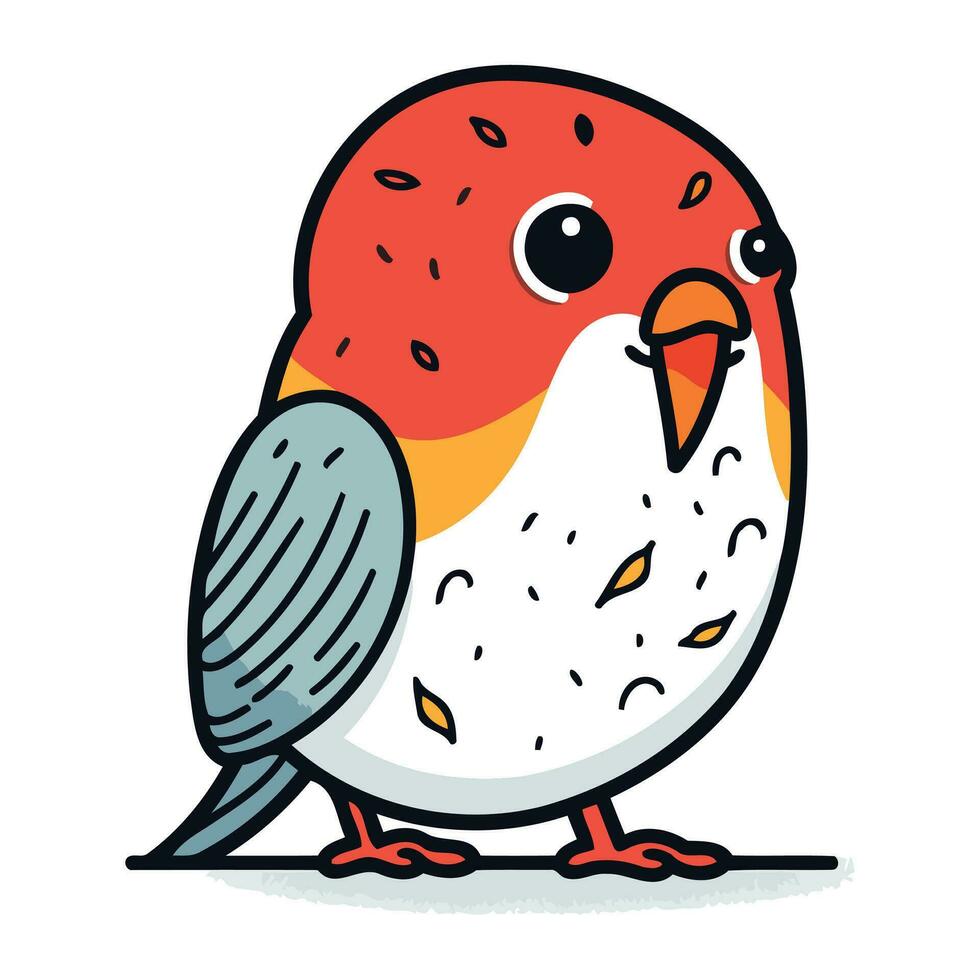 Vector illustration of cute red bird. Isolated on white background.