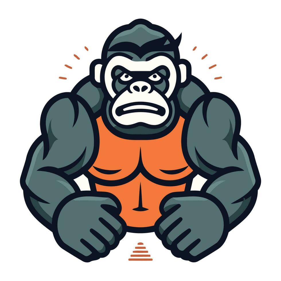 Vector illustration of a strong gorilla mascot isolated on white background. Fitness gorilla.