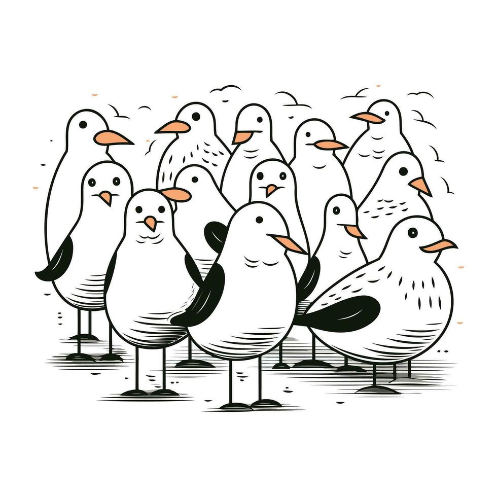 Group of seagulls on white background. Vector illustration.