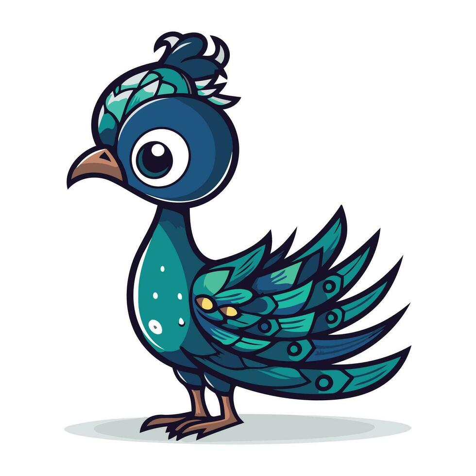 Cartoon peacock. Vector illustration isolated on a white background.