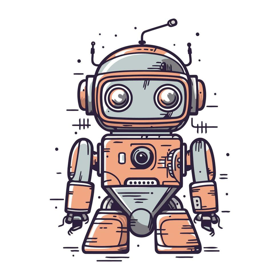 dibujos animados robot. mano dibujado vector ilustración en garabatear estilo.