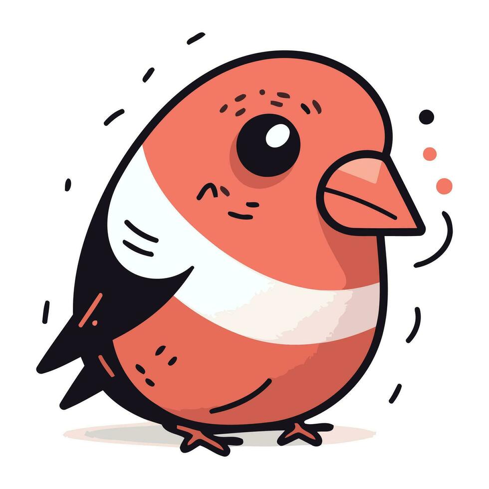 Vector illustration of cute cartoon red bird. Isolated on white background.