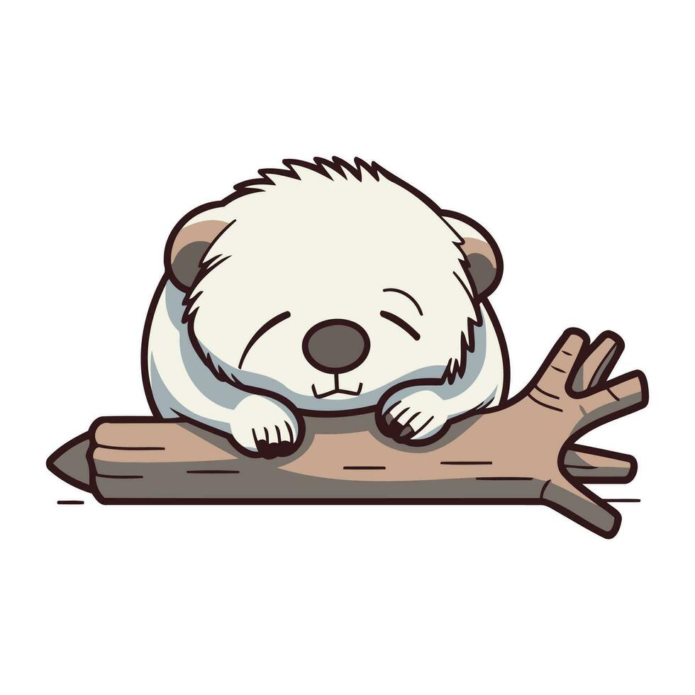 Cute cartoon panda sleeping on a log. Vector illustration.