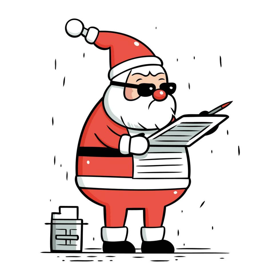 dibujos animados Papa Noel claus leyendo un carta. vector ilustración de Papa Noel noel