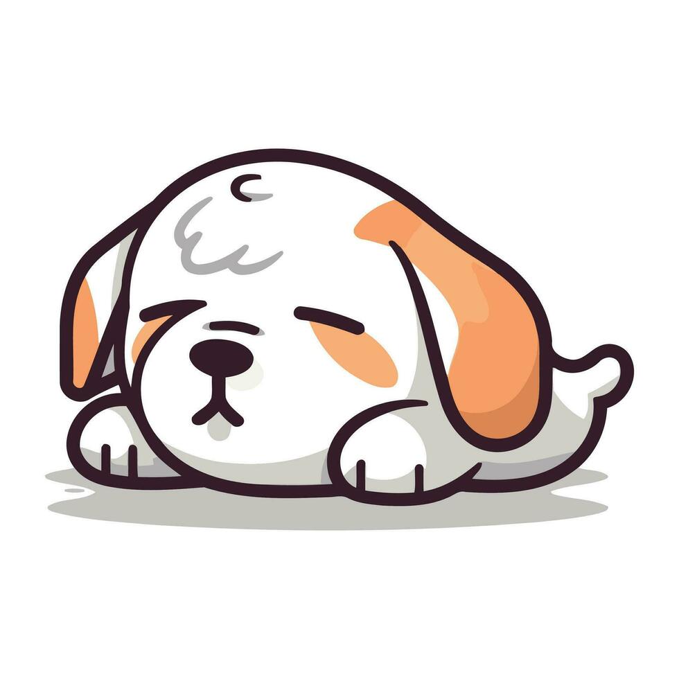 Cute cartoon dog lying down. Vector illustration isolated on white background.