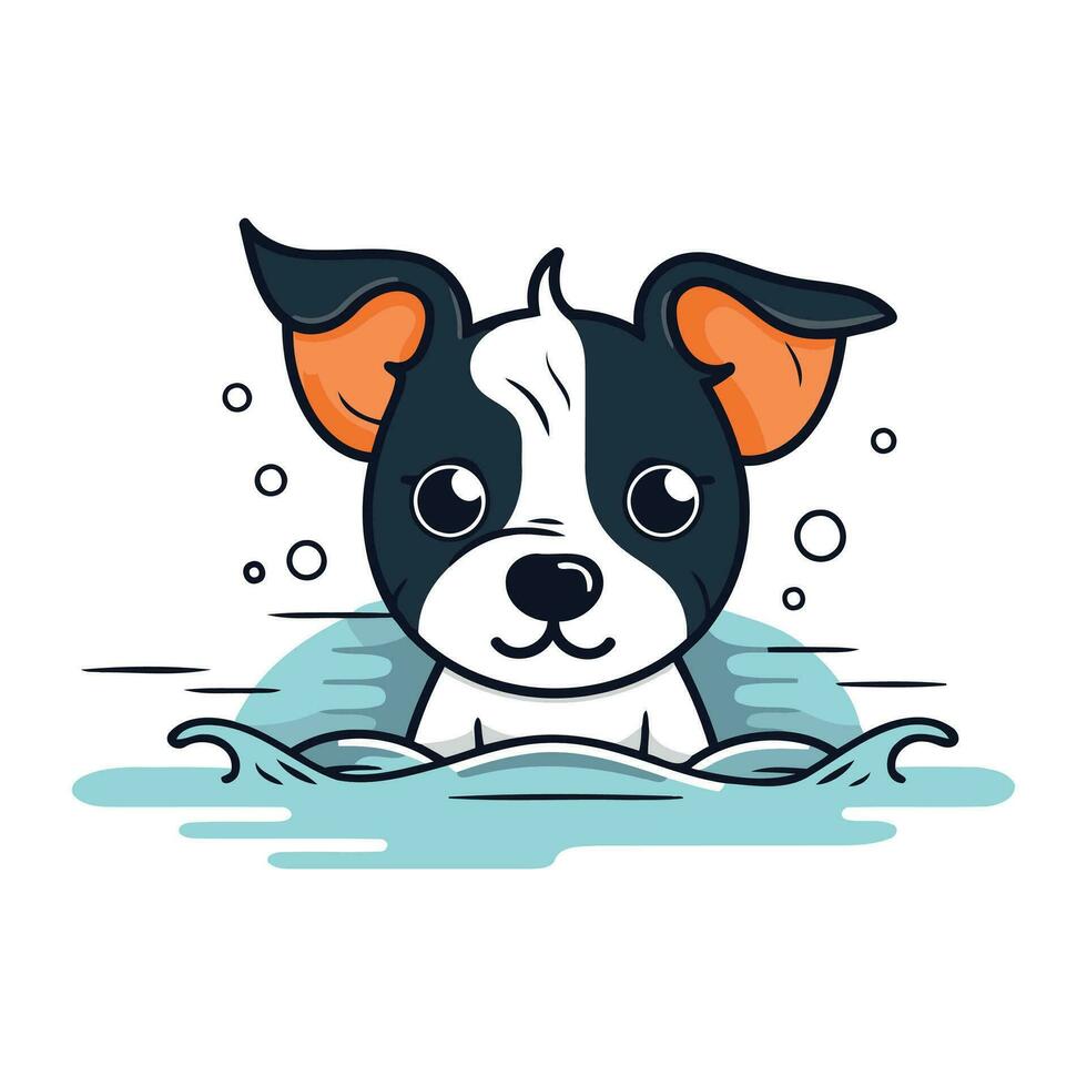 Cute dog swimming in the pool. Vector illustration in cartoon style.