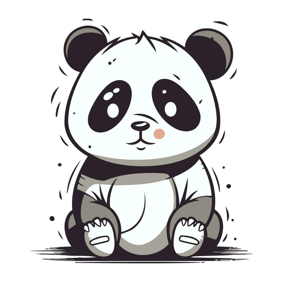 Cute cartoon panda bear sitting. Vector illustration isolated on white background.