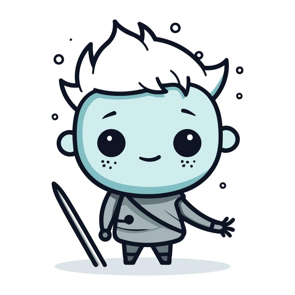 Cute little boy with magic wand. Vector cartoon character illustration.