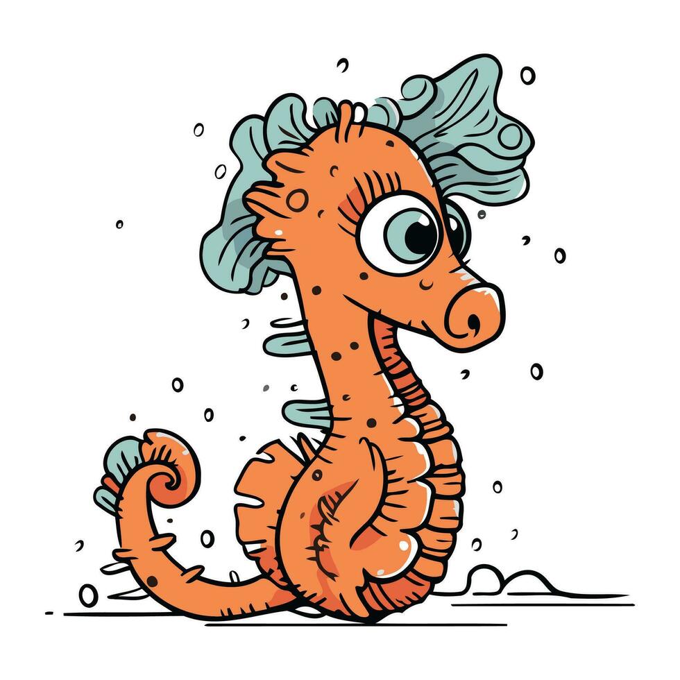 Cartoon sea horse. Vector illustration isolated on a white background.