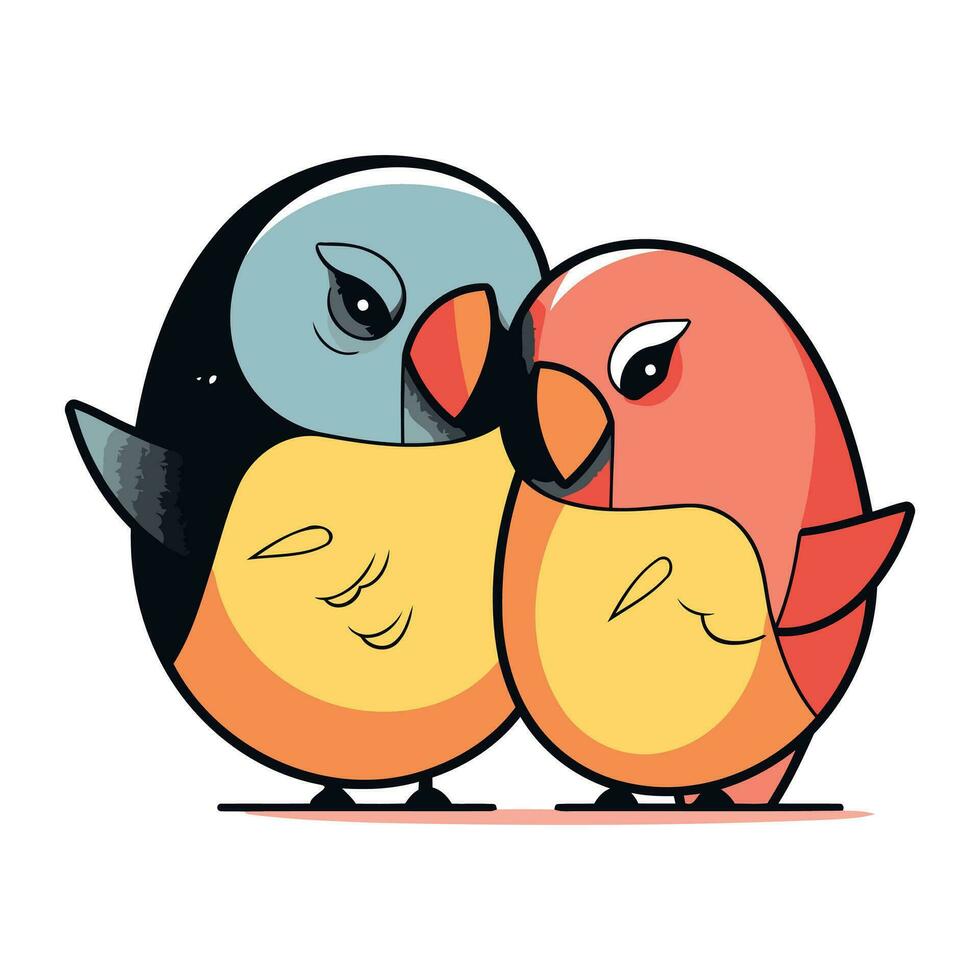 Vector illustration of two cute cartoon parrots. Hand drawn doodle style.