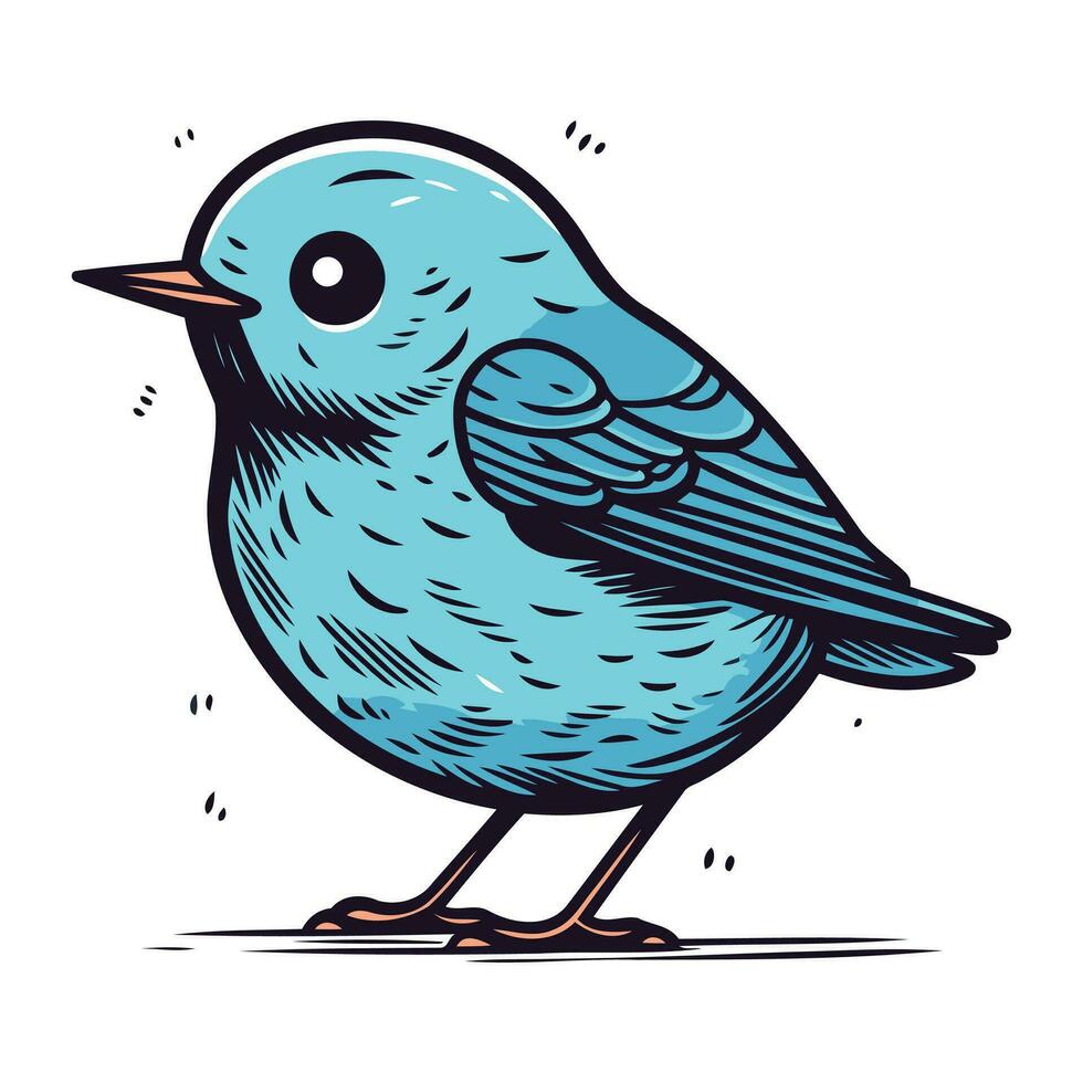 Blue bird isolated on white background. Vector illustration in sketch style.