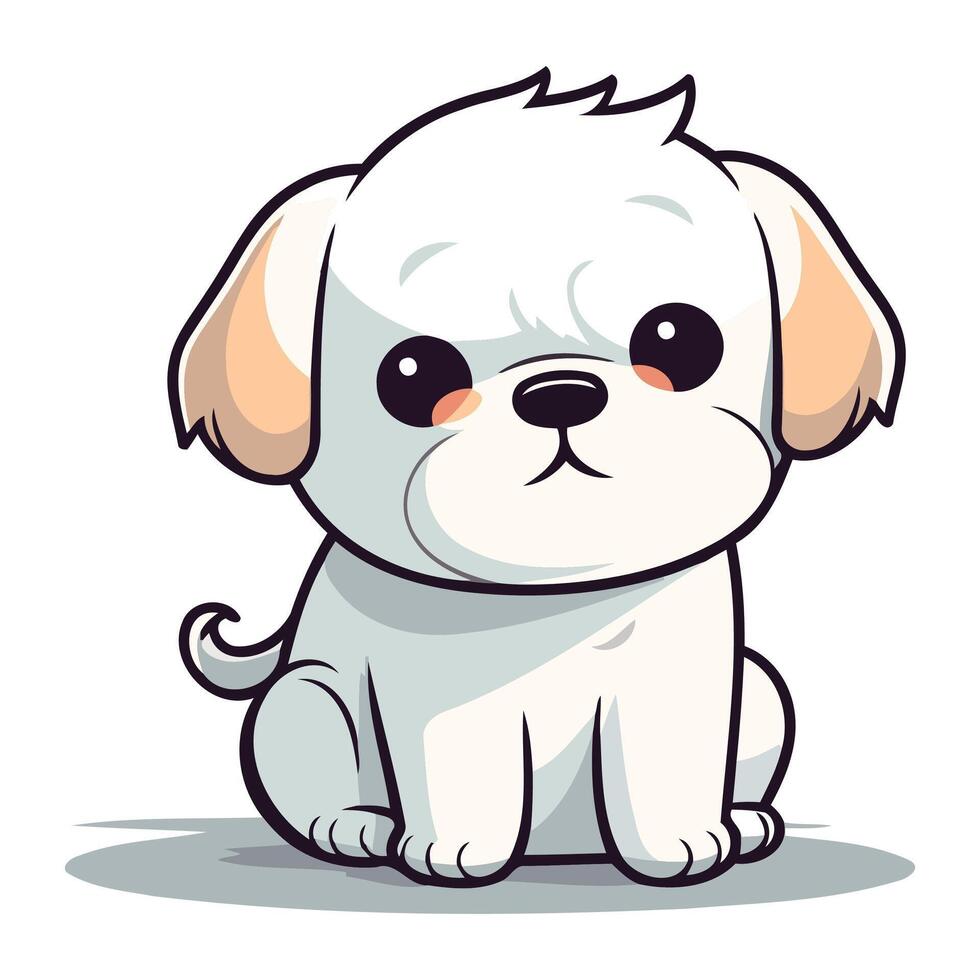 ilustración de un linda blanco perrito sentado y mirando arriba vector