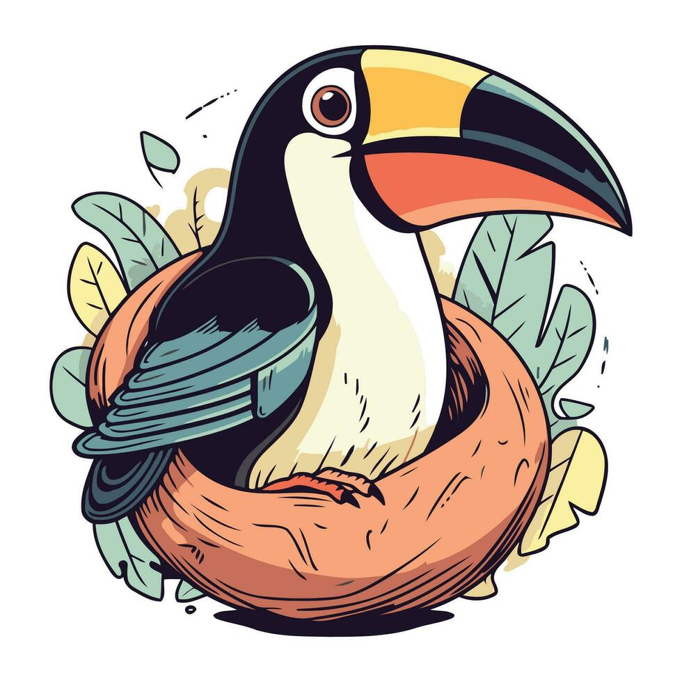 Toucan in the nest. Vector illustration of a cartoon toucan.